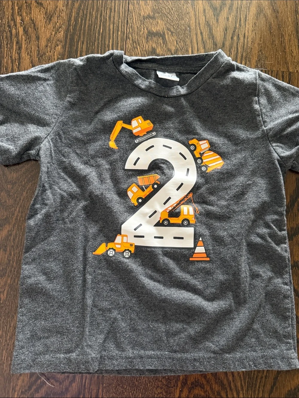 Gray birthday 3t Kids' Construction Number 2 T-Shirt - Orange Trucks